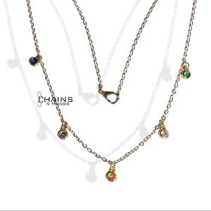 Colorful Necklace gold plated 15" cable chain summer rainbow round crystals cute